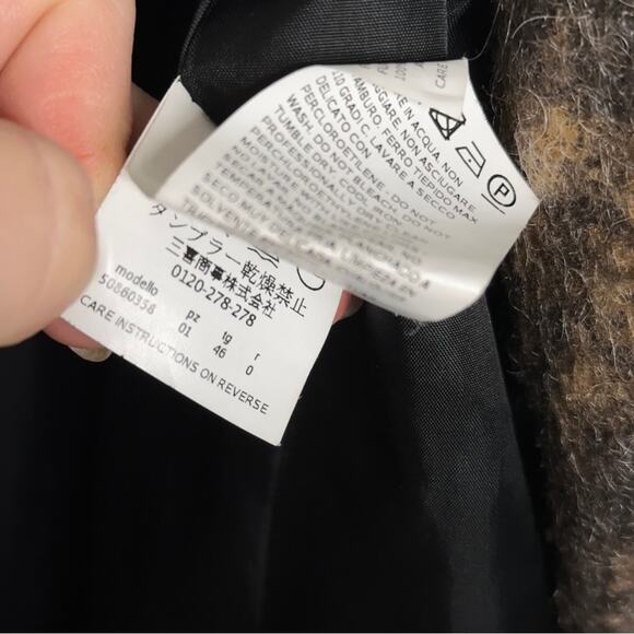 EMME MARELLA Plaid Hooded Coat Mohair Blend Tan Brown Sz 10 $545 - Picture 7 of 7